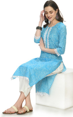 AnjuShree Choice Women Printed Straight Kurta(Light Blue)