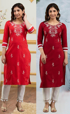 vikshi Women Chikan Embroidery A-line Kurta(Multicolor)