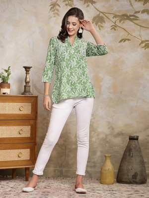 Stylum Women Printed, Embellished Straight Kurta(Green)