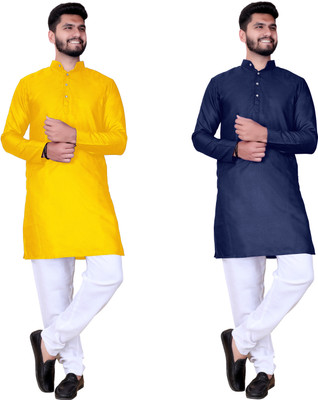 Reyansh4u Men Solid Straight Kurta(Dark Blue)
