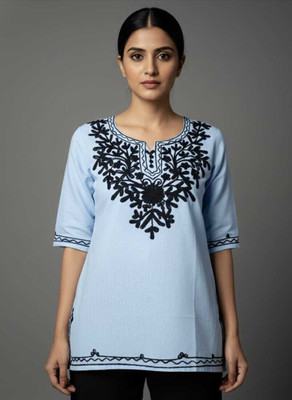 burakh Women Embroidered Straight Kurta(Light Blue)