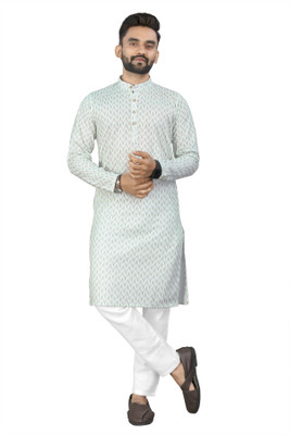 click n buy Men Printed A-line Kurta(Light Green)