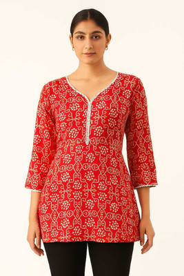 rihania Women Printed Straight Kurta(Red)