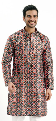 JODIDAR Men Printed Straight Kurta(Black)