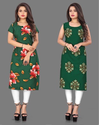 tanvi creation Women Printed Straight Kurta(Green)