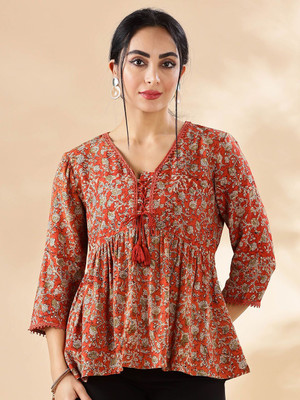 ANOUK Women Printed A-line Kurta(Brown)