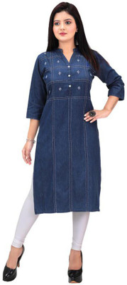 anmol fashion Women Self Design Straight Kurta(Blue)
