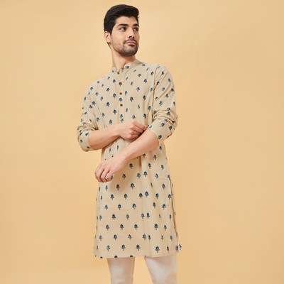 Indus Route by Pantaloons Men Printed Straight Kurta(White)
