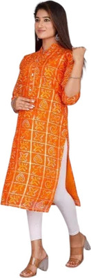 Parth f Women Bandhani A-line Kurta(Orange)