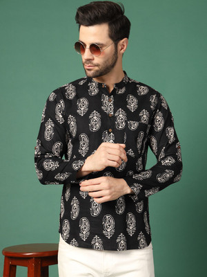 Sangria Men Printed Straight Kurta(Black)