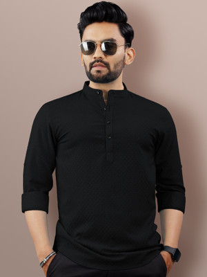 VeBNoR Men Self Design Straight Kurta(Black)