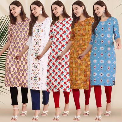 1 Stop Fashion Women Printed Straight Kurta(Multicolor)