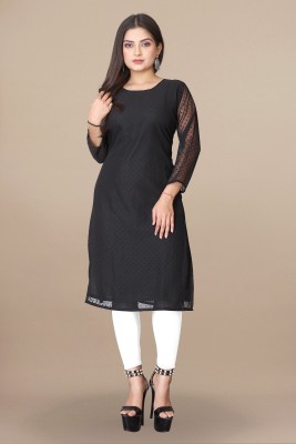 Lakshya Fashion Mart Women Self Design Straight Kurta(Black)