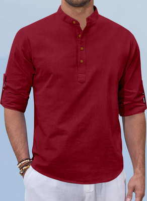 SHOPYCLICK Men Solid Straight Kurta(Maroon)