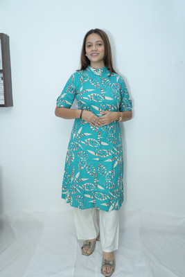 SOPNECTAR Women Printed A-line Kurta(Blue)