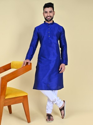 MANNYATA Men Solid A-line Kurta(Blue)