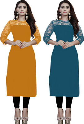 Maheshvi Women Solid Straight Kurta(Yellow)