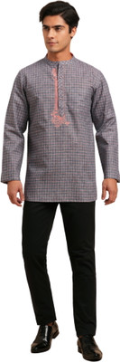 ARCH ELEMENTS Men Embroidered Straight Kurta(Grey)