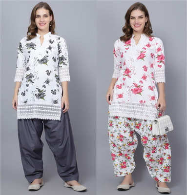 trendzmy Women Floral Print Straight Kurta(Grey, Red)