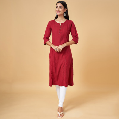 Rangmanch by Pantaloons Women Solid Flared Kurta(Maroon)