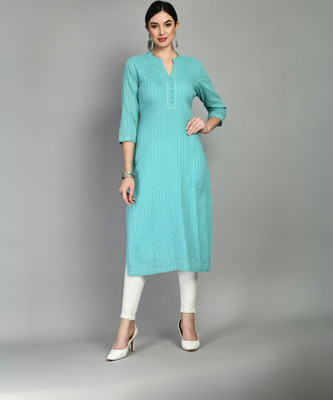 Meesan Women Embroidered Straight Kurta(Light Blue)