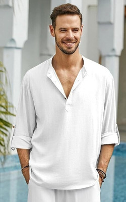 Vimal Star Men Solid Straight Kurta(White)