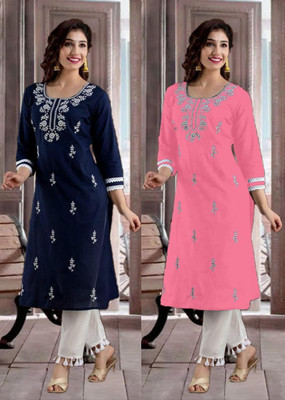 SISTO Women Embroidered Straight Kurta(Multicolor)