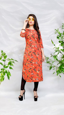 Shree Saarvotam Fashion Women Printed Straight Kurta(Orange)