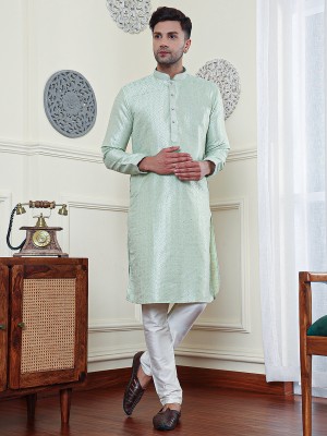 CS Eastern Looms Men Embroidered A-line Kurta(Light Blue)