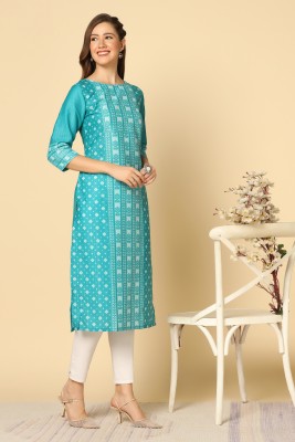 Fashion Dream Women Printed Straight Kurta(Blue)