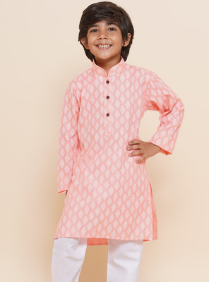 AJ Dezines Boys Printed Straight Kurta(Pink, White)