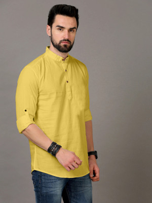 KRISHASALES Men Solid Straight Kurta(Yellow)