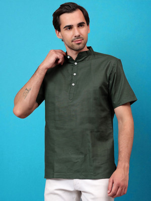 FireFish Men Solid A-line Kurta(Green)