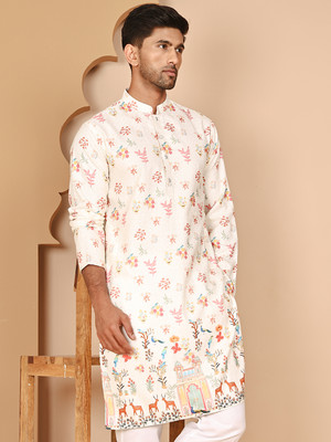ANOUK Men Printed Straight Kurta(White)