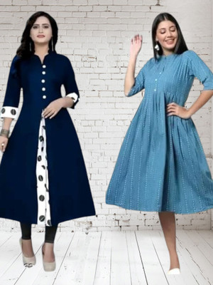 Rangrasiya Creation Women Printed Straight Kurta(Blue, Light Blue)