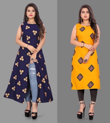 tanvi creation Women Printed Straight Kurta(Yellow)