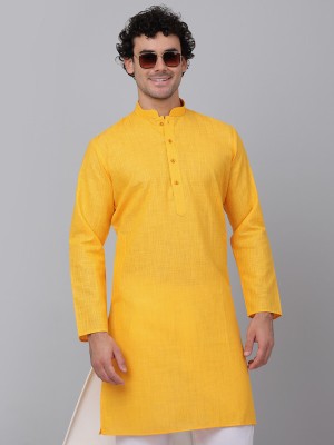 kraft india Men Striped Straight Kurta(Yellow)