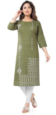 VERMA COLLECTION Women Embroidered Straight Kurta(Green)