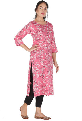HouseOfCommon Women Floral Print Straight Kurta(Pink)