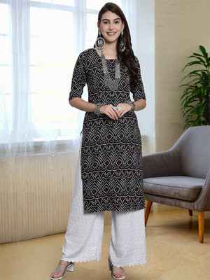 Moda Rapido Women Printed A-line Kurta(Black)