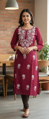 ZEHRACHIKAN Women Embroidered, Solid Straight Kurta(Green)