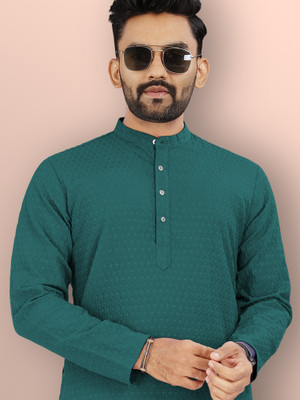 VeBNoR Men Solid Straight Kurta(Blue)