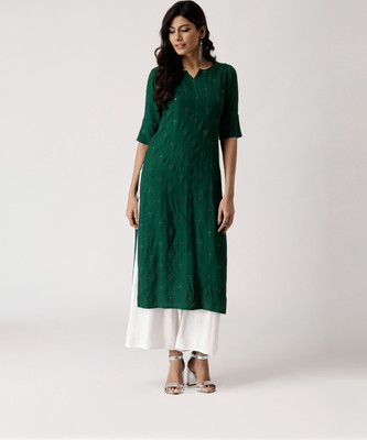 LIBAS Women Embellished Straight Kurta(Green)