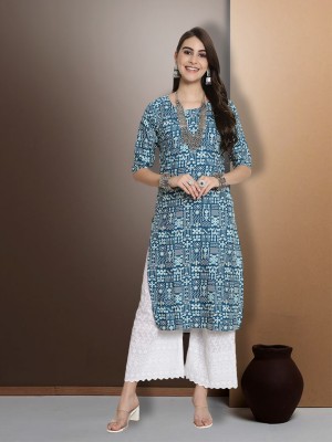 EthnicBasket Women Printed Straight Kurta(Light Blue)