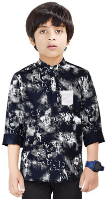 MADE IN THE SHADE Boys Printed Straight Kurta(Dark Blue)