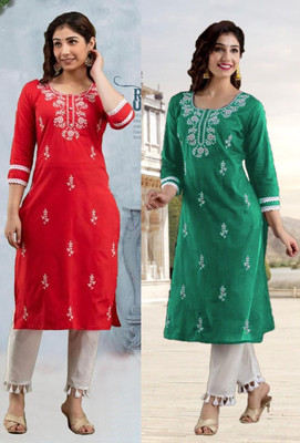SISTO Women Chikan Embroidery Straight Kurta(Multicolor)