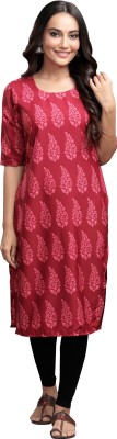 EthnicBasket Women Printed Straight Kurta(Maroon, Pink)