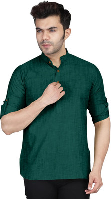 ZIRPIX Men Solid Straight Kurta(Green)