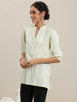 LIBAS Women Printed Straight Kurta(Green, White)