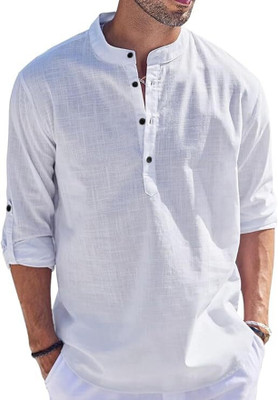 Edin Men Solid A-line Kurta(White)